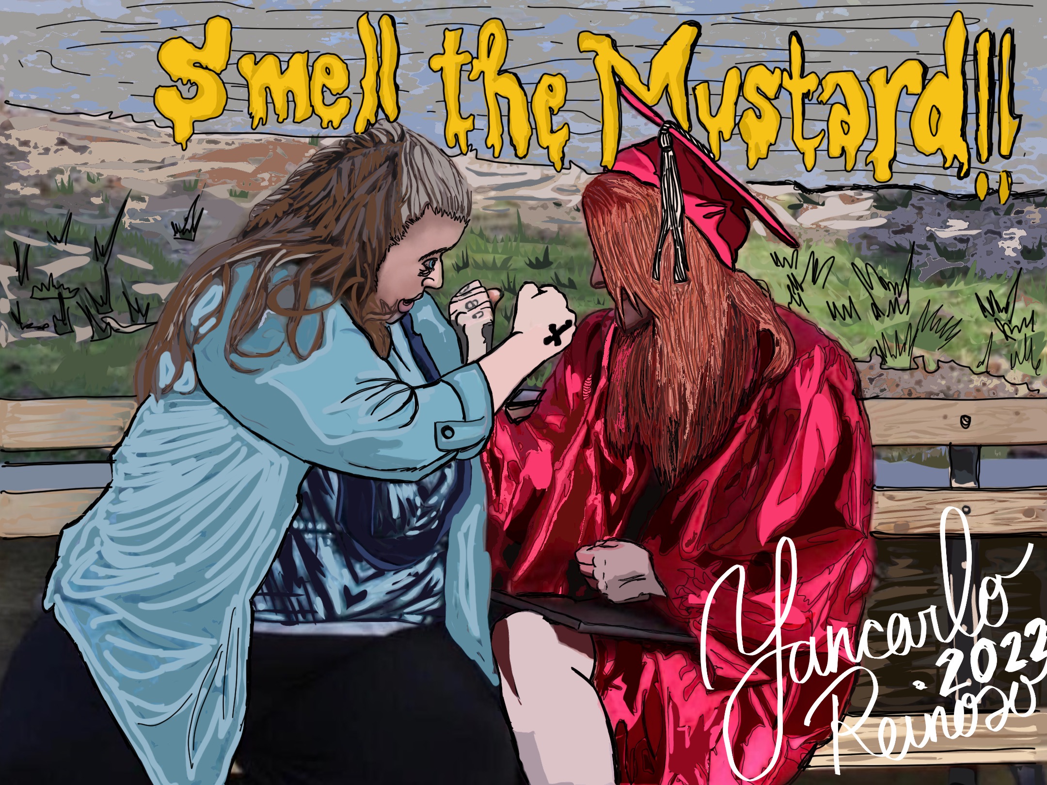 Smell My Mustard — a piece I made for her recent birthday, she’s pictured with her real mother Karen.