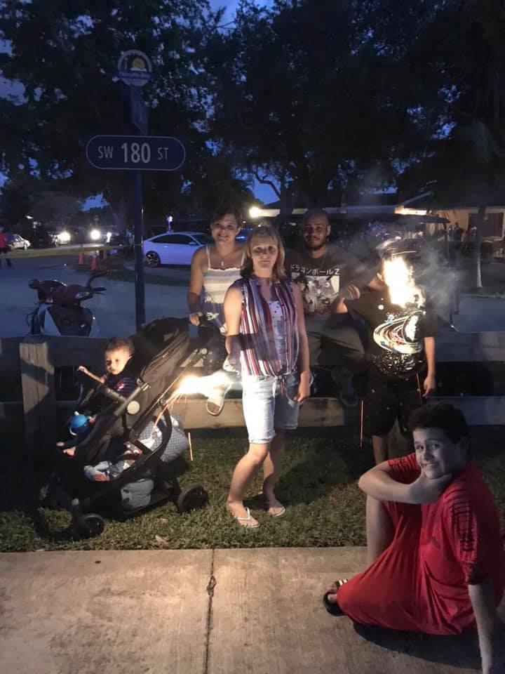 The Reinoso Family — from left Little Moose, Jennifer 38, Hannah 14, myself 29, Victor (holding the sparkler to his face) 8 and cousin Ryan 15. This was our only family vacation we got to take together.
